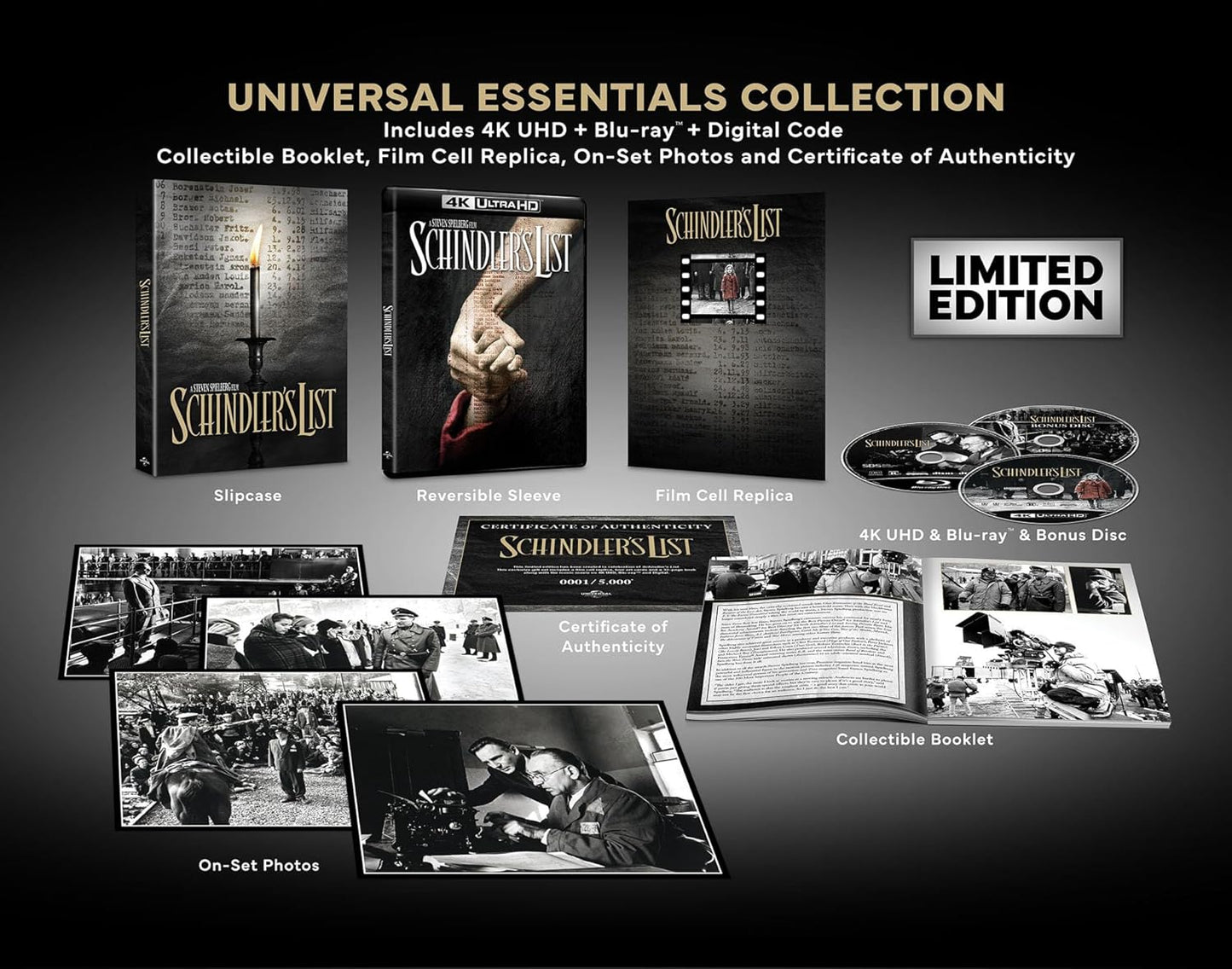 Schindler's List Limited Edition Universal Pictures 4K UHD/Blu-Ray Steelbook [NEW] [SLIPCOVER]