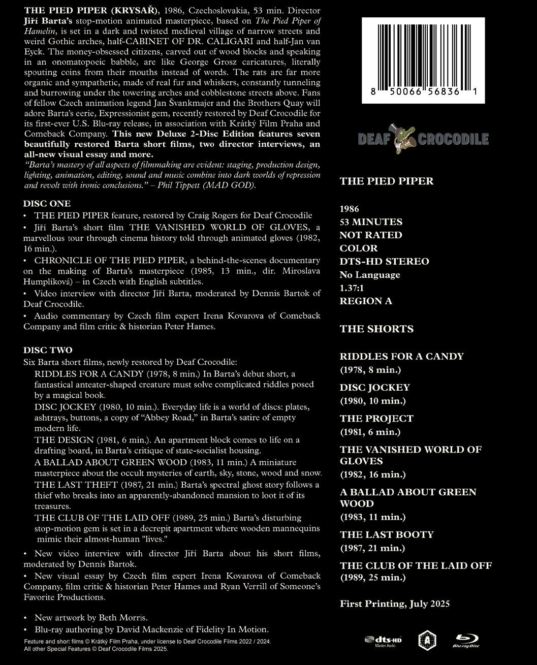 The Pied Piper + Jiří Barta Shorts Deaf Crocodile Blu-Ray [PRE-ORDER]