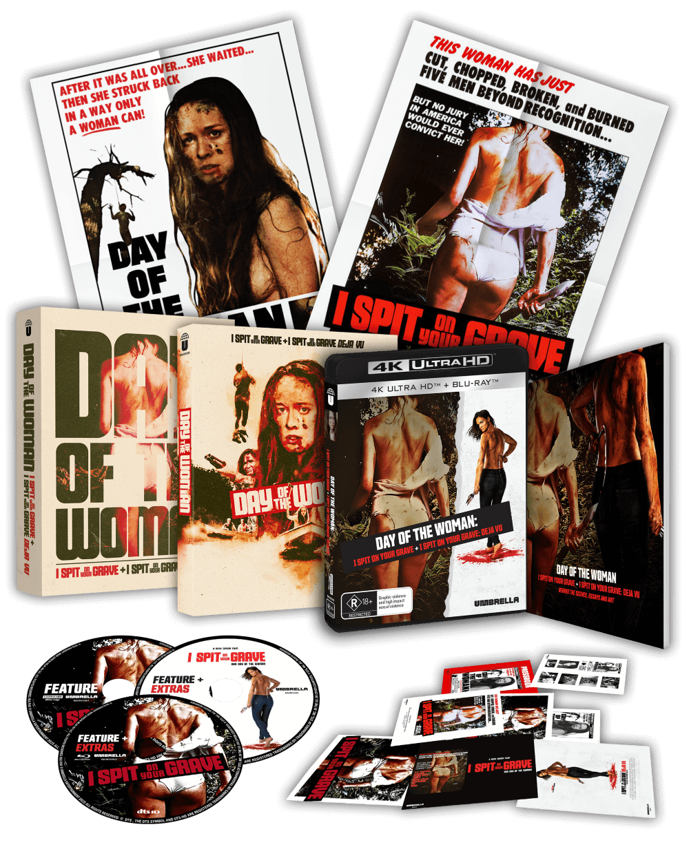 Day Of The Woman: I Spit On Your Grave + I Spit On Your Grave: Deja Vu (1978, 2019) 4K & Blu-ray Collector's Edition